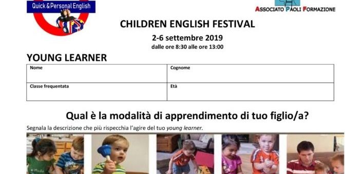 CHILDREN ENGLISH FESTIVAL 2-6 settembre 2019